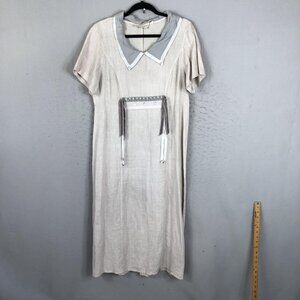 Vintage Taylor G Dress Womens Small Linen Short Sleeve 1920s Art Deco 20s Flappe